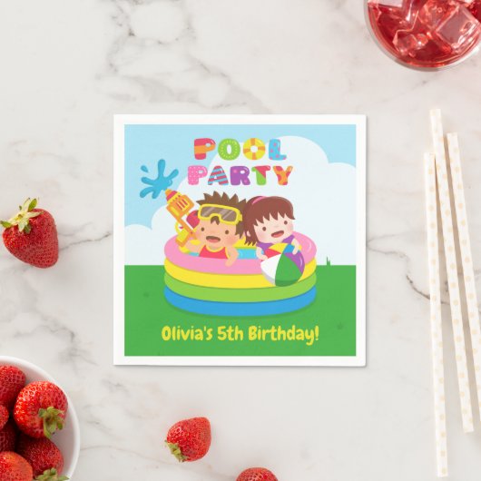 かわいい子供のプールの誕生会はナプキンを供給します スタンダードカクテルナプキン (インサイチュ)