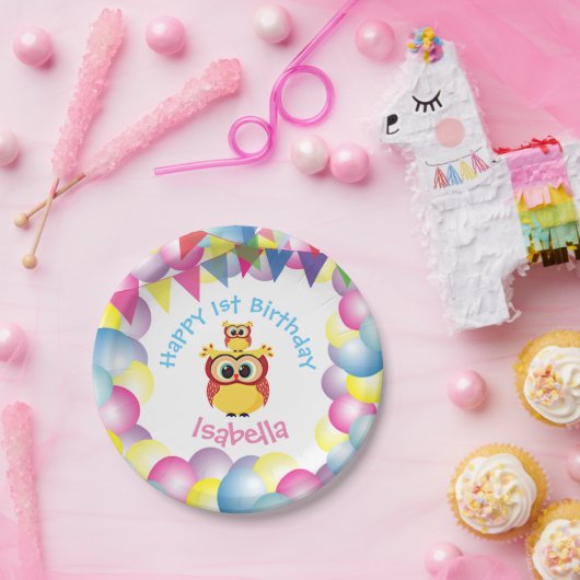 かわいい子供のベビーのフクロウの誕生日 ペーパープレート (パーティー)