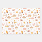 かわいい子供のベビーパターン。動物おもしろい玩具子供部屋 ラッピングペーパーシート (正面)