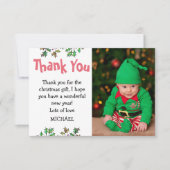 かわいい子供のホリーデータの写真クリスマス サンキューカード (正面)