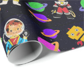 かわいい子供のレトロの宇宙飛行士、ロボットおよび惑星v2 ラッピングペーパー (ロールコーナー)