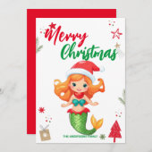 かわいい子供の人魚のクリスマスホリデーファミリー名 シーズンカード (正面/裏面)