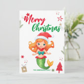 かわいい子供の人魚のクリスマスホリデーファミリー名 シーズンカード (スタンド正面)
