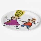 かわいい子供の友人の兄弟姉妹の双生児の誕生会 ペーパープレート (アングル)