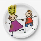 かわいい子供の友人の兄弟姉妹の双生児の誕生会 ペーパープレート (正面)