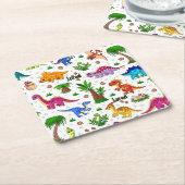 かわいい子供の名前シームレスなパターン恐竜 スクエアペーパーコースター (アングル)