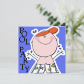 かわいい子供の夏のプールパーティー水泳誕生日 招待状 (スタンド正面)