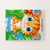 かわいい子供の女の子の猫好き追加の名前 ジグソーパズル (横)