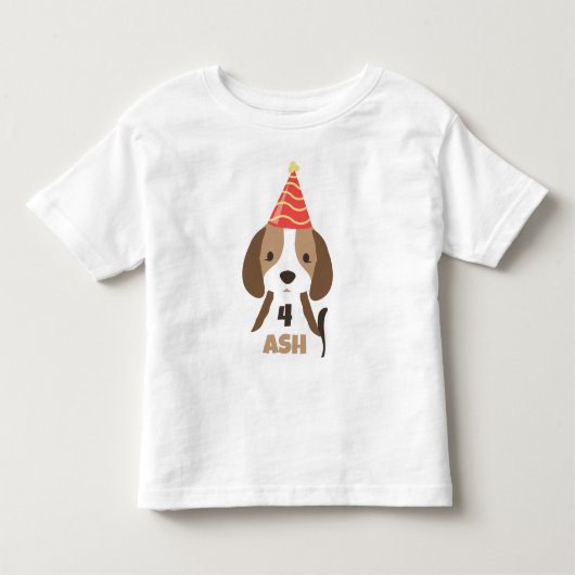 かわいい子供の子犬の名前と年齢の誕生日 トドラーTシャツ (正面)