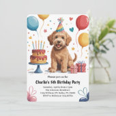 かわいい子供の子犬5歳の誕生日パーティー 招待状 (スタンド正面)
