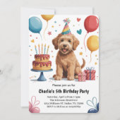 かわいい子供の子犬5歳の誕生日パーティー 招待状 (正面)