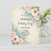 かわいい子供の宇宙と花をテーマにした誕生日パーティー 招待状 (スタンド正面)