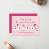 かわいい子供の教室バレンタインデーの猫たち ピンク ノートカード (正面/裏面インサイチュ)
