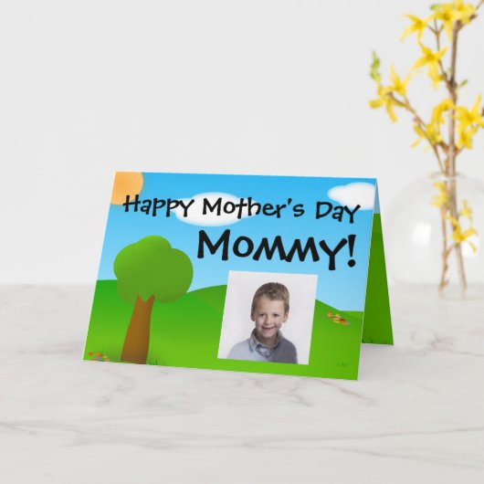 かわいい子供の母の日カード お母さんへ母の日の写真入りグリーティングカード カード (黄色い花)