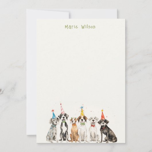 かわいい子供の水彩パーティードッグの誕生日パーティー ノートカード (正面)