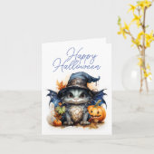 かわいい子供の水彩ベビードラゴンハロウィーン カード (黄色い花)