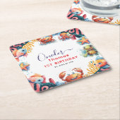 かわいい子供の水色ワンダーザ海の最初の誕生日 スクエアペーパーコースター (アングル)