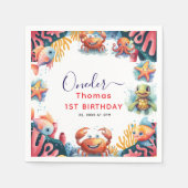 かわいい子供の水色ワンダーザ海の最初の誕生日 スタンダードカクテルナプキン (正面)