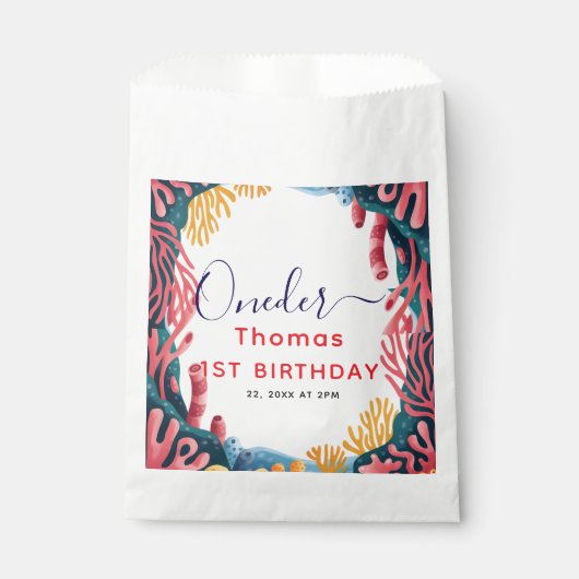 かわいい子供の水色ワンダーザ海の最初の誕生日 フェイバーバッグ (正面)
