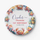 かわいい子供の水色ワンダーザ海の最初の誕生日 ペーパープレート (正面)