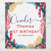 かわいい子供の水色ワンダーザ海の最初の誕生日 ワインラベル (シングルラベル)