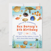 かわいい子供の水色ワンダーザ海の最初の誕生日 招待状 (正面)