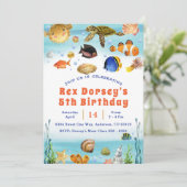 かわいい子供の水色ワンダーザ海の最初の誕生日 招待状 (スタンド正面)