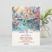 かわいい子供の水色ワンダーザ海の最初の誕生日 招待状 (スタンド正面)