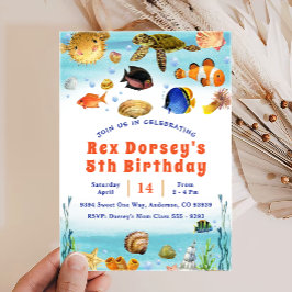 かわいい子供の水色ワンダーザ海の最初の誕生日 招待状