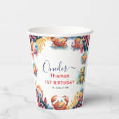 かわいい子供の水色ワンダーザ海の最初の誕生日 紙コップ (裏面)