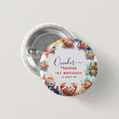 かわいい子供の水色ワンダーザ海の最初の誕生日 缶バッジ (正面&裏面)