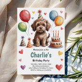 かわいい子供の犬の誕生日パーティー 招待状