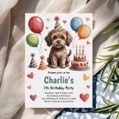 かわいい子供の犬の7歳の誕生日パーティー 招待状