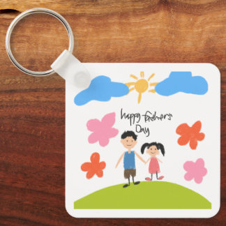 かわいい子供の絵が描かれたハッピーファーザーズデーキーホルダー キーホルダー