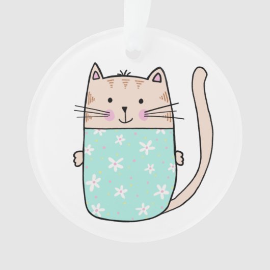 かわいい子供の花柄の猫のイラスト オーナメント (正面)