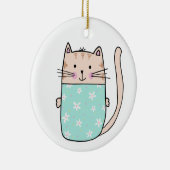 かわいい子供の花柄の猫のイラスト セラミックオーナメント (右)