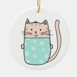 かわいい子供の花柄の猫のイラスト セラミックオーナメント