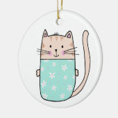 かわいい子供の花柄の猫のイラスト セラミックオーナメント (左)