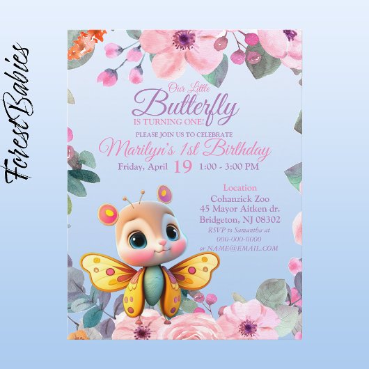 かわいい子供の花蝶の女の子の1歳の誕生日 ポストカード