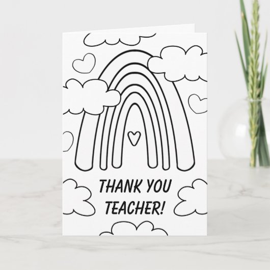 かわいい子供の虹の先生ありがとうカード サンキューカード (正面)