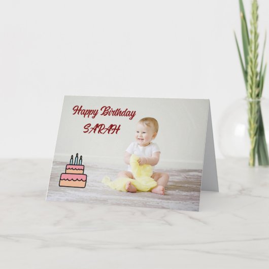 かわいい子供の誕生日カード – ケーキとキャンドル サンキューカード (正面)