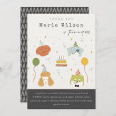 かわいい子供の誕生日パーティーの子犬 どんな年齢の誕生日でも サンキューカード (正面/裏面)