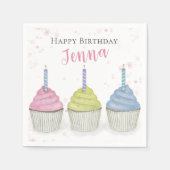 かわいい子供の誕生日パーティーカップケーキカスタム スタンダードカクテルナプキン (正面)