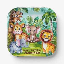 かわいい子供の誕生日パーティージャングルサファリアニマル ペーパープレート