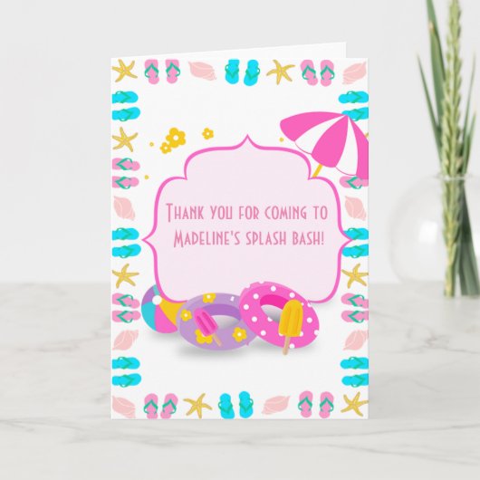 かわいい子供の誕生日プールパーティーお礼メモ サンキューカード (正面)
