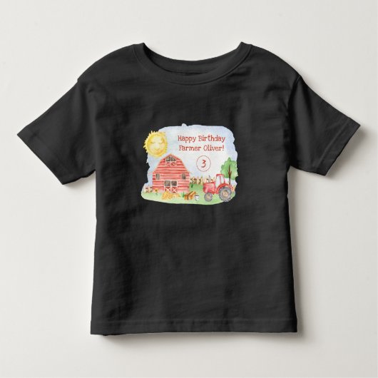 かわいい子供の農場の誕生日ボーイ トドラーTシャツ (正面)