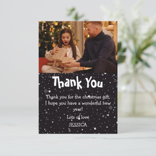 かわいい子供の雪の写真 クリスマス サンキューカード (スタンド正面)