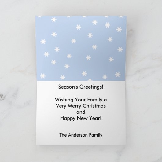 かわいい子供の雪片が付いている雪のサンタの歩く シーズンカード (内部)