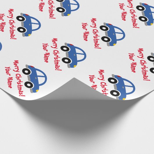 かわいい子供の青いおもちゃ車のカスタムなクリスマスの休日 ラッピングペーパー (角)