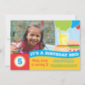かわいい子供のBBQ誕生日パーティーの写真 招待状 (正面)